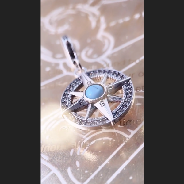 Vintage 925 Sterling Silver Compass Charm Fine Zircon Pendant - Image 4