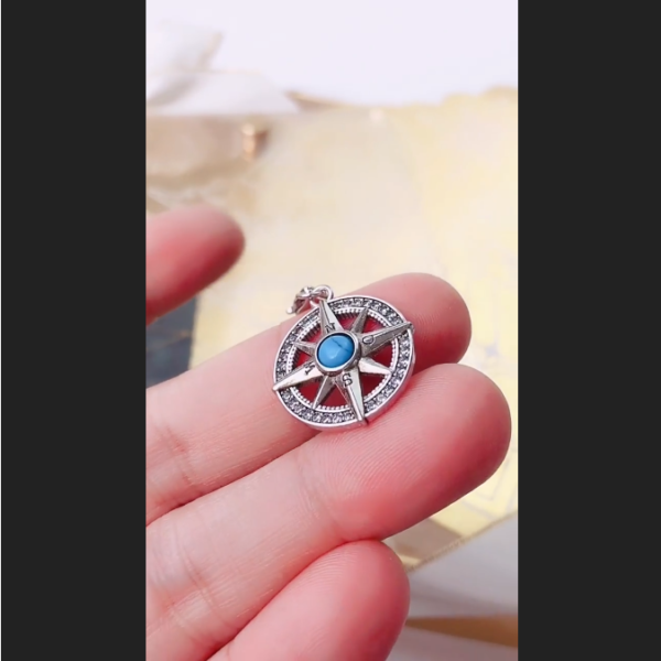 Vintage 925 Sterling Silver Compass Charm Fine Zircon Pendant - Image 3