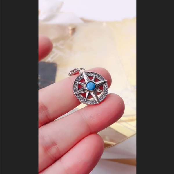 Vintage 925 Sterling Silver Compass Charm Fine Zircon Pendant - Image 2