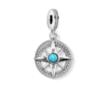 Vintage 925 Sterling Silver Compass Charm Fine Zircon Pendant