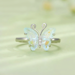Platinum Plated 925 Sterling Silver Delicate Rainbow Crystal Butterfly Ring