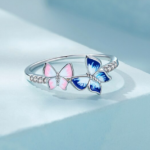 Platinum Plated 925 Sterling Silver Double Serene Butterfly Zircon Ring