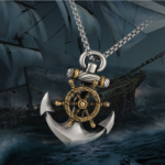 Men's Stainless Steel Necklace + Vintage Pirate Ship Rudder Anchor Pendant