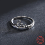 Elegant 925 Sterling Silver Romantic LOVE Semi-Pave Zircon Ring
