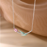 Exquisite 925 Sterling Silver Aesthetics Tulip Charm Pendant Choker