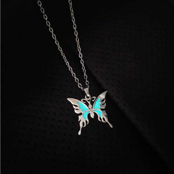 316L Stainless Steel Luminous “Glow In the Dark” Butterfly Pendant Necklace – 24″