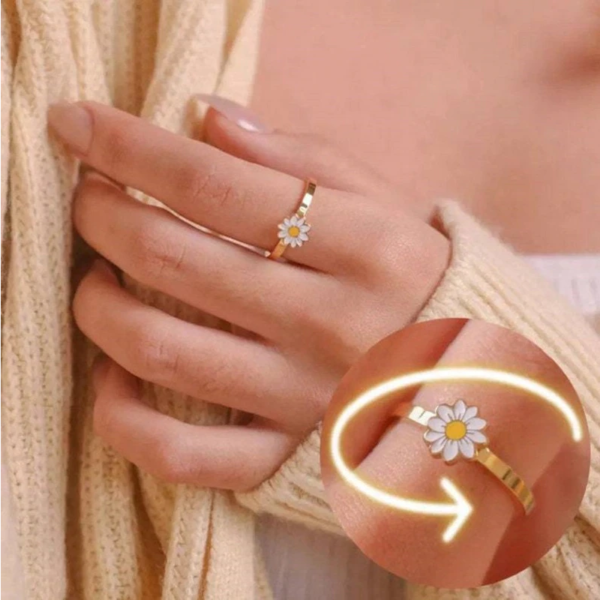 Delicate Daisy Adjustable Anxiety Rotation Ring (Size 7-9) - Image 3