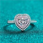 Platinum 925 Sterling Silver 1CT Heart Cut Moissanite Gemstone Pink Inlaid Ring