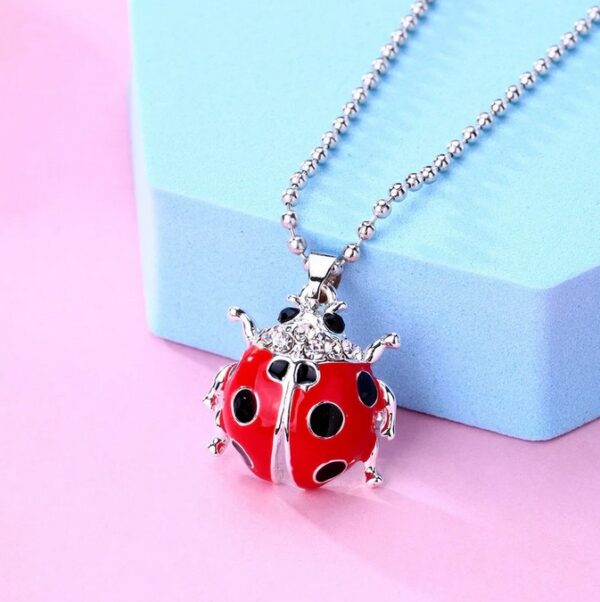 Delicate Stainless Steel Necklace + Cartoon Ladybug Pendant Charm - Image 2