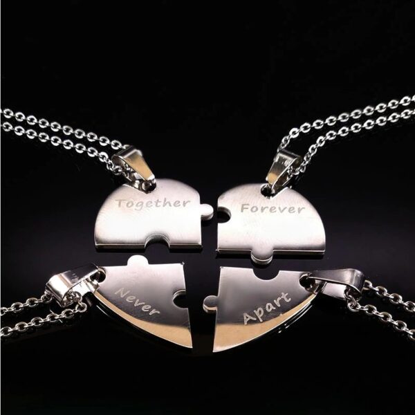 Stainless Steel Couples/Best Friends 4PC Broken Puzzle Pendant Necklace - Image 2