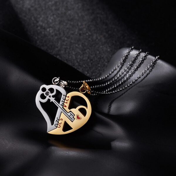 Couple’s 2PC Stainless Steel Broken Heart Key Locket Pendant Necklace – 50″ - Image 5