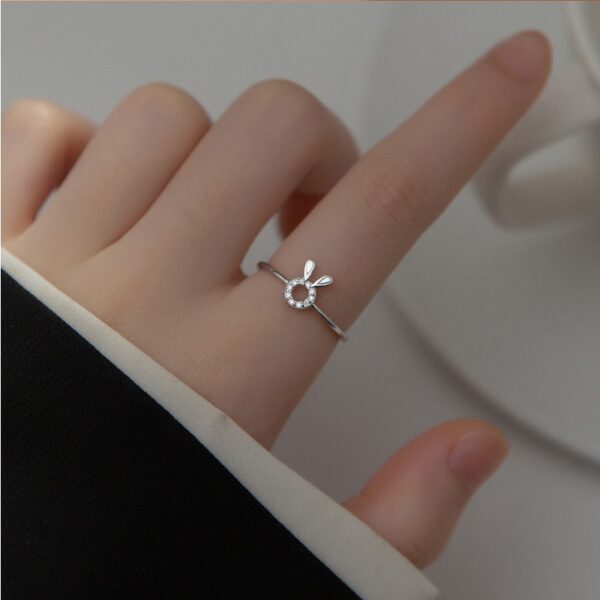 Elegant 925 Sterling Silver Zircon Rabbit Adjustable Charm Ring (Size 5.5-6.5) - Image 2