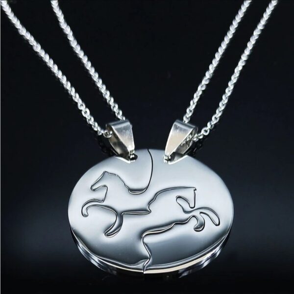 Stainless Steel 2PC Gallop Horse Puzzle Pendant Necklace - Image 2