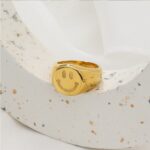 18K Gold Plated 316L Stainless Steel OK/Smiley Face Signet Ring