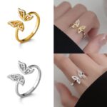 Luxury 925 Sterling Silver Zircon Hollow Butterfly Adjustable Ring (Size 7-9)