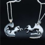 Stainless Steel 2PC Gallop Horse Puzzle Pendant Necklace