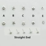 1PC 925 Sterling Sliver 24G Nose Stud Crystal Piercing