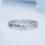 Platinum 925 Sterling Silver Exquisite Blue Zircon Multi-Color Zirconia Ring