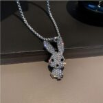 Exquisite Titanium Steel Full Rhinestone Sparkling Rabbit Pendant Necklace