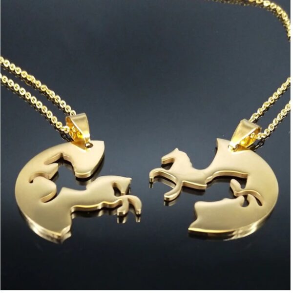 Stainless Steel 2PC Gallop Horse Puzzle Pendant Necklace - Image 3