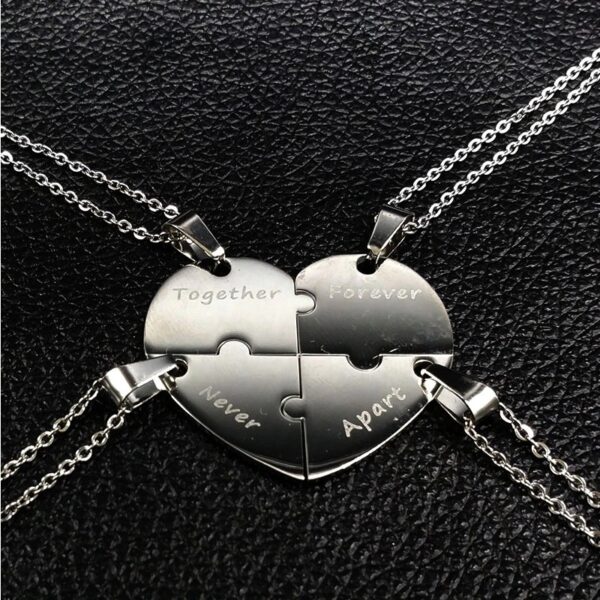 Stainless Steel Couples/Best Friends 4PC Broken Puzzle Pendant Necklace