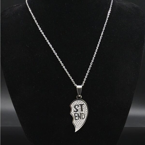 Stainless Steel Best Friends Broken Heart Puzzle Pendant Necklace - Image 3