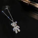 Exquisite Titanium Steel Full Rhinestone Sparkling Bear Pendant Necklace