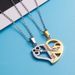 Couple’s 2PC Stainless Steel Broken Heart Key Locket Pendant Necklace – 50?