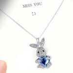 Stainless Steel Necklace + Elegant Blue Heart Crystal Rabbit Pendant