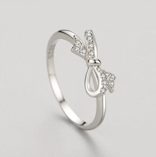 Elegant 925 Sterling Silver Fine Zircon Bow Knot Ring - Image 3