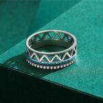 Vintage 925 Sterling Silver Turquoise Bridge Crystal Pave Ring