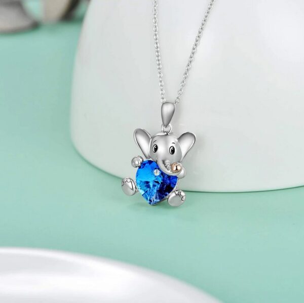 Silver Plated Baby Elephant Hugs Crystal Heart Pendant Necklace