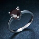 925 Sterling Silver 2CT Natural Black Garnet Heart Gemstone Ring
