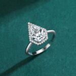 Authentic 925 Sterling Silver Water Drop Sparkling Flame Zirconia Ring