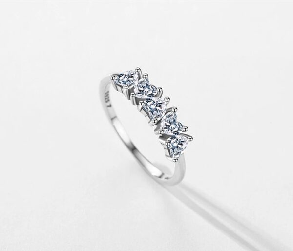 Elegant 925 Sterling Silver Stackable Hearts Zircon Ring