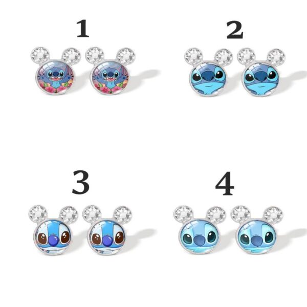 Disney’s Cartoon Stitch Stainless Steel Pattern Glass Crystal Stud Earrings