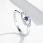 Genuine 925 Sterling Silver Lucky Blue Zirconia Crystal Eye Ring
