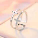 Silver Plated “To My Daughter” Double Zirconia Cross Adjustable Ring (Size 6-8)