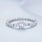 Platinum 925 Sterling Silver Elegant Zirconia Halo Tennis Ring