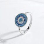 Luxury 925 Sterling Silver Blue Turquoise Lucky Eye Charm Ring