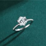 Exquisite 925 Sterling Silver Dazzling 3CT Spider Webbed Hexagon Ring