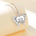 Elegant 925 Sterling Silver Angel Wing Zirconia Heart Cremation Urn Pendant
