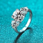 Platinum S925 Sterling Silver 2/4CT Round Brilliant Cut Full Moissanite Gemstone Ring