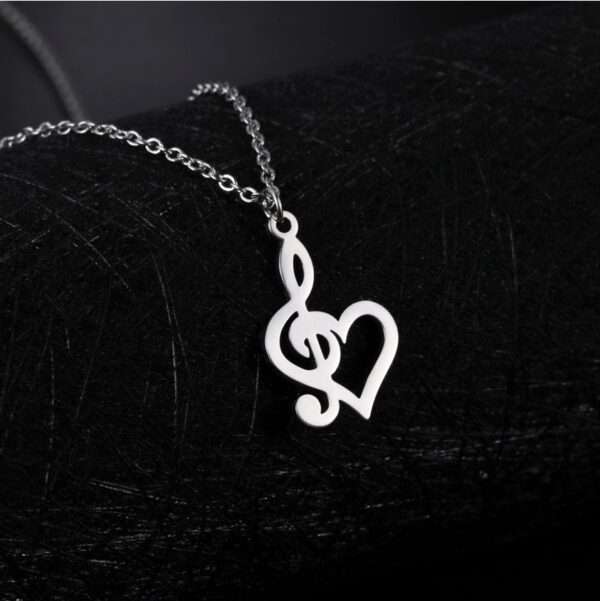 316L Stainless Steel Musical Heart Symbol Pendant Necklace - Image 2