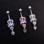 1PC Stainless Steel Exquisite Triple Heart Crystal Bow Dangle Navel Piercing