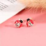 Rose Plated Mini Ladybug Sparkling Stud Earrings