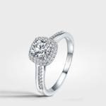Genuine 925 Sterling Silver 1CT Zircon Inlaid Cushion Cut Ring