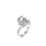 925 Sterling Silver 1.9CT Natural Green Amethyst Love Heart Bow Knot Ring