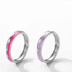 925 Sterling Silver Exquisite Pink/Purple Enamel Wave Ring