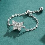 925 Sterling Silver Sparkling Zircon Butterfly/Cross Adjustable Chain Ring (Size 5-11)